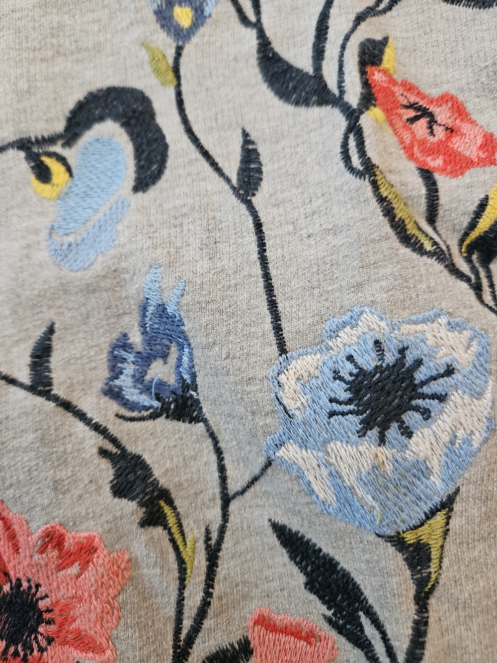 Sundry Anthropologie Embroidered Floral Gray French Terry Pullover Sweatshirt, S - Picture 8 of 12
